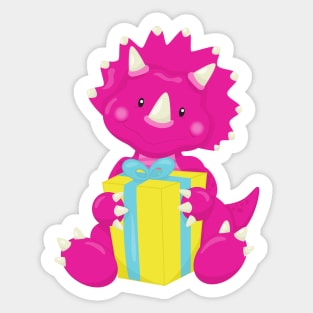 Birthday Dinosaur, Pink Dinosaur, Party Dinosaur Sticker